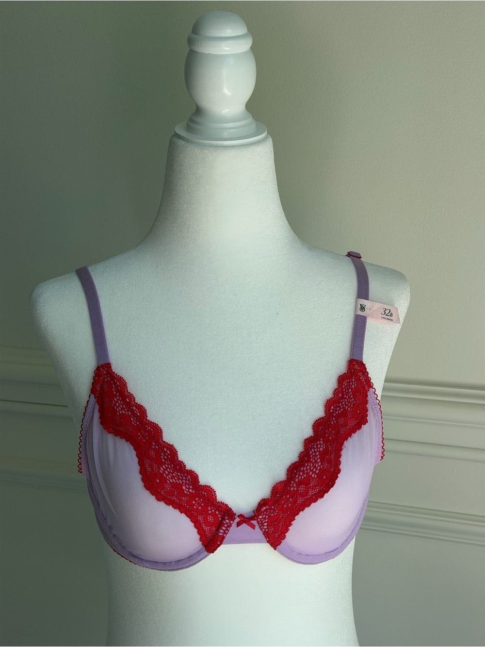 Victoria's Secret Lavender and Red Lace Plunge Bra